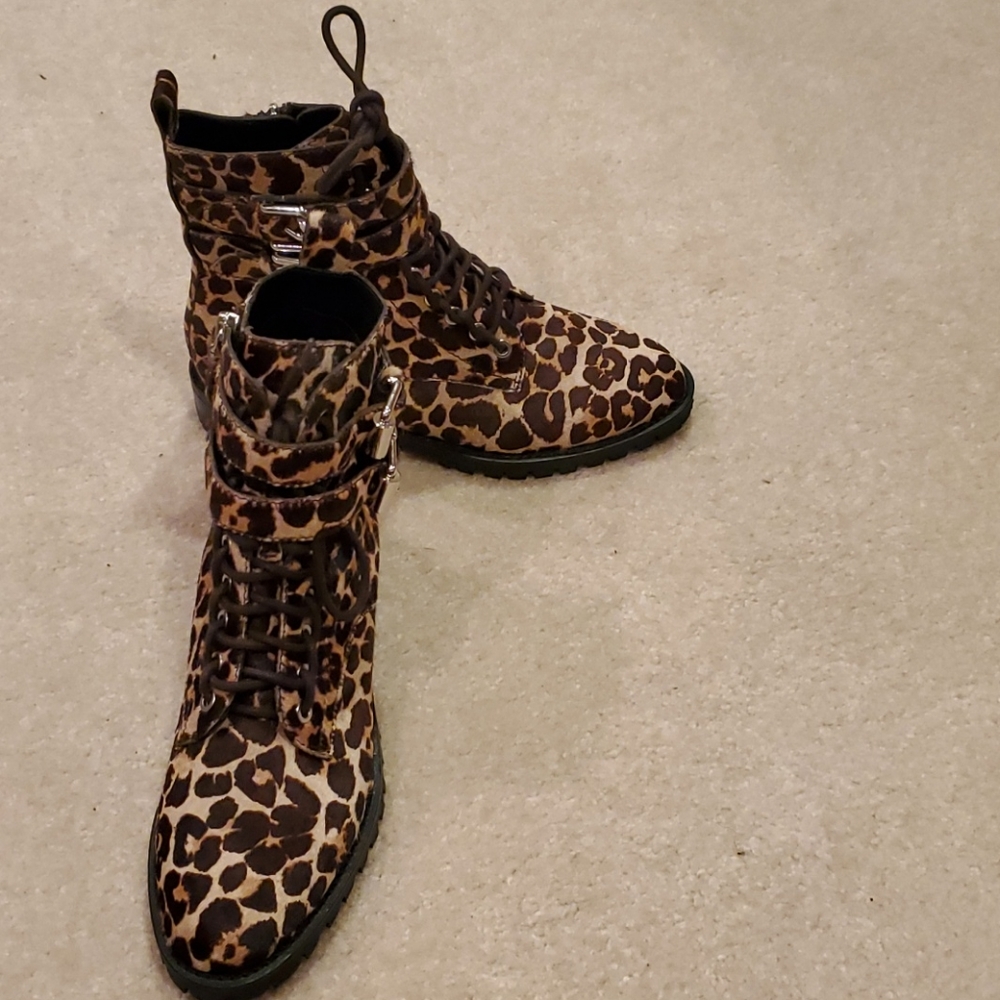 NWOT stunning Rebecca Minkoff cow hair moto boots